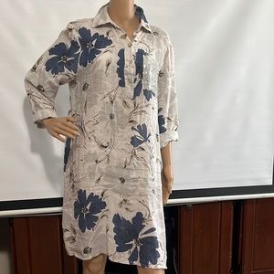 NT flower print midi dress one size 100-% linen